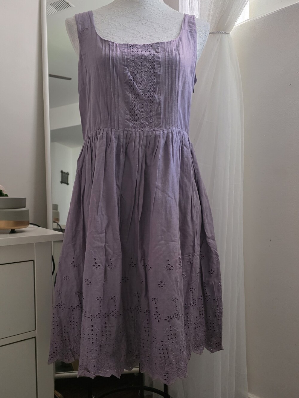 Vintage NWOT Cotton Purple Eyelet Mini Summer Dress